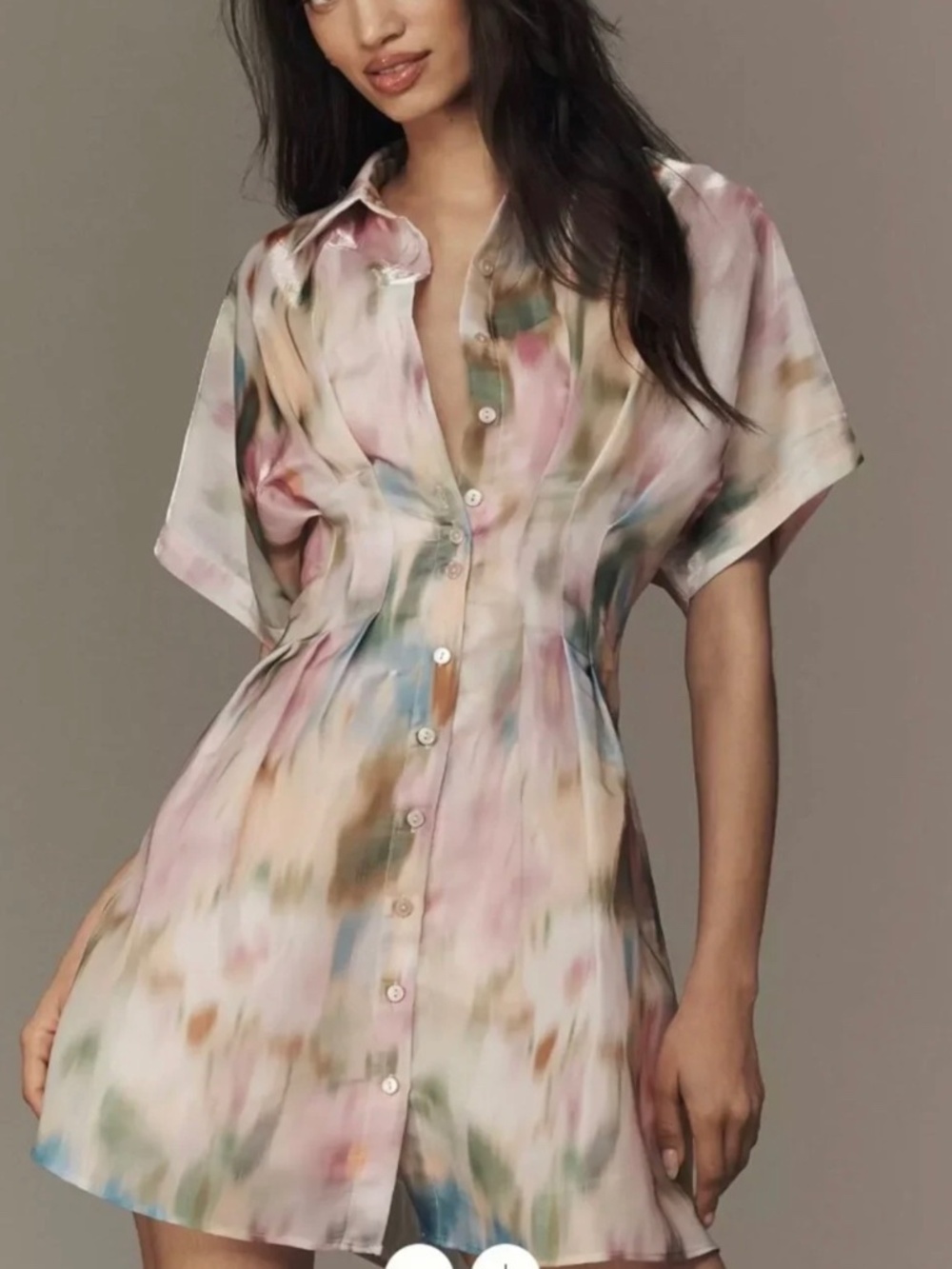 Anthropologie Watercolor Pastel Button-Front Mini Dress